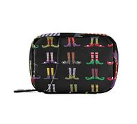 Colorful Leprechaun Elf Shoes Striped Stockings Seamless Pill Case with Removable Internal Plastic Boxes Organizer, Small Medicine Bag Holder Zippered Carrier for Travel Storage Container
