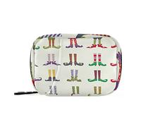 Colorful Leprechaun Elf Shoes Striped Stockings Seamless Pill Case with Removable Internal Plastic Boxes Organizer, Small Medicine Bag Holder Zippered Carrier for Travel Storage Container