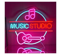Colorful Letter Lights Neon Signs for Music Studio Wall Decor, Guitar Lighting for Concerts, Clubs, Bars, 29.7cm x 36cm