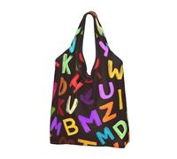 Colorful Letters Foldable Shopping Bag Reusable Grocery Bags Education Learning Portable Travel Pounch for Camping Daily Use