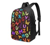 Colorful Letters Laptop Backpack Education Learning Travel Backpack 17inch Water Resistant Carry on Rucksack with USB Charging Port College Bookbag School Work Bag for Women Men