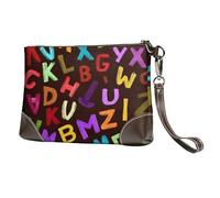 Colorful Letters Leather Clutch Bag for Women, Education Learning Wristlet Purse with Detachable Strap Evening Handbag, Ladies Long Wallet for Wedding Party Travel Business