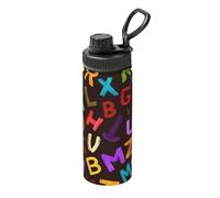 Colorful Letters Stainless Steel Vacuum Insulated Water Bottle 18oz/530ml, Education Learning Leakproof Flask with Carry Handle Thermal Mug for Sport School Travel Gym Commuting