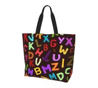 Colorful Letters Tote Bag Women's Shoulder Handbags Education Learning Shopping Bags Water-Resistant Large Handbag with Inner Pocket for Work Travel School