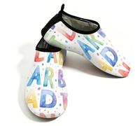 Colorful Letters Water Shoes for Women Men, Education Alphabets Quick-Dry Swim Shoes Lightweight Barefoot Aqua Socks for Beach Surfing Sports Pool Yoga Driving Running, S