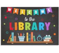 Colorful Library Sign Welcome to the Library Poster Library Reading Poster School Library Decoration Metal Tin Sign Wall Art Print Modern Family Bedroom Decor Posters 8x12 inch