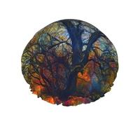 Colorful Life Trees Printed Reusable Bathing Cap, Dual Layer Hair Cover For Long Thick Hair, 10.6in Headgear
