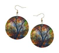 Colorful Life Trees Trendy Leather Earrings For Women Dangle 1 Pair Lightweight Printed Piercing Earrings Jewelry Gifts For Women Girls