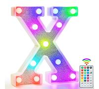 Colorful Light Up Letters, Glitter LED Letter Lights 18 Color Changing Shiny Alphabet Sign Gifts for Girls Women Party Birthday Decorations Remote Night Light Christmas Valentine Wall Table Decor - X