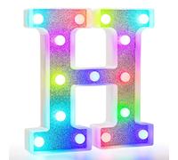 Colorful Light Up Letters, Glitter LED Letter Lights 18 Color Changing Shiny Alphabet Sign Gifts for Girls Women Party Birthday Decorations Remote Night Light Christmas Valentine Wall Table Decor - H