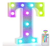 Colorful Light Up Letters, Glitter LED Letter Lights 18 Color Changing Shiny Alphabet Sign Gifts for Girls Women Party Birthday Decorations Remote Night Light Christmas Valentine Wall Table Decor - T