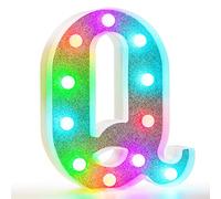 Colorful Light Up Letters, Glitter LED Letter Lights 18 Color Changing Shiny Alphabet Sign Gifts for Girls Women Party Birthday Decorations Remote Night Light Christmas Valentine Wall Table Decor - Q