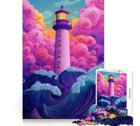 Colorful Lighthouse in Stormy Sea Jigsaw Puzzles for Teenagers 1000 Piece Calm Daily, Indoor Play, Joyful Challenge, Night Game (38x26cm)