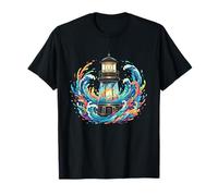 Colorful Lighthouse Surrounded By Ocean Waves T-Shirt