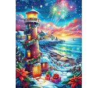 Colorful Lighthouse Under The Stars 300 Piece Jigsaw Puzzle Scenery Science Fiction For Men Cognitive Development Adults Anxiety Memory Care Mothers Valentines Gift High-grade Rigid Cardboard 300 PC
