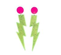 Colorful Lightning Acrylic Drop Earrings 80s Neon Earrings for Women Retro Geometric Thunder Flash Dangle Earrings for 80's Outfit Glow Party Halloween Neon Accessories 80s Jewelry, Resin Acrylic, No