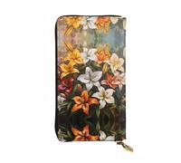Colorful lilies Long leather wallet, portable credit card holder, zippered coin purse, and ID compartment