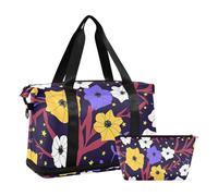 Colorful Lilly Floral Burgendy Purple Tote Bag Carry On Weekend Bag with Adjustable Strap for Airplane Traveling 2 Pcs Set, colorful lilly floral burgendy purple, One Size