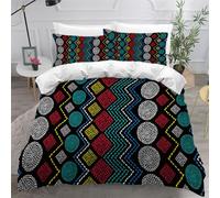 Colorful Line Graphics Duvet Cover Set 260×220cm Bohemian Style Soft Lightweight Microfibre 3 Piece Bedding Set with 2 Pillowcase 50 * 75cm All Season Quilt Cover with Zipper Closure