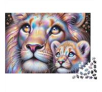 Colorful Lion 1000 Piece Jigsaw Puzzle Lion And Cub Fantasy Portrait for Adults Educational Game Beautiful Decoration Difficult Challenging Birthday Gifts 38x26cm/1000pcs