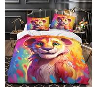 Colorful Lion Cub Comforter Cover 3D Print Luxurious 3 Piece Bedding Set Hidden Zipper Quilt Cover Ultra Soft Hypoallergenic for Children Girls Boys Adults Women Teens Single（140x200cm）