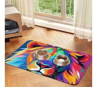 Colorful Lion Dog Food Mats for Floors, 12x18 Inch Non-Slip Super Absorbent Pet Food Mat, Dishwasher Dog Mat for Food and Water, Cute Rubber Quick Dry Pet Feeding Mat for Dogs Puppy Cats