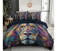 Colorful Lion Duvet Cover Set Watercolor Animal Portrait Bedding Set Comforter Cover King Size with Zipper Closure and 2 Pillowcases Multicolor