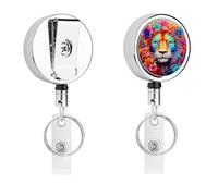 Colorful Lion Floral Metal Badge Clip,Id Badge Holders Retractable Pull Rope,Clips Retractable ID Card Holder for Office
