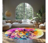 Colorful Lion Graffiti Circle Carpets Aesthetic Wildlife Round Area Rugs for Bedroom Dining Room Farmhouse Office Gym Home Decor 91cm(Round)