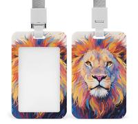 Colorful Lion Painting Retractable ID Badge Holder with Lanyard - Vertical Badge Reel,Keychain Clip,Name Tag Id Card Holder Protector for Nurse Officer Teacher Security Staff Women Men