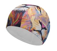 Colorful Lion Painting Swim Cap High Elasticity Anti Slip Waterproof Comfortable Swim Hat Bathing Cap for Men Women