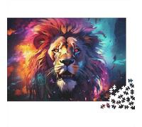 Colorful Lion Portrait 1000 Piece Jigsaw Puzzles Double Exposure Lion Artwork for Adults Educational Games Beautiful Decoration Challenge High Difficulty Male And Female Birthday8cms