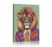 Colorful Lion Portrait Art Print - Stylish Lion in Patterned Suit & Tie - Modern Neutral Animal Wall Art for Living Room, Bedroom, Office Decor - Unique Gift for Animal Lovers, Adults & Kids - 30x40cm