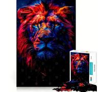 Colorful Lion Portrait on Black Background for Adults 1000 Piece Jigsaw Puzzle Logic Skill, DownTime Game, Family Bond, Wall Art (38x52cm)