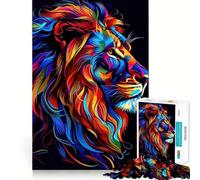 Colorful Lion Portrait on Black Background Jigsaw Puzzles for Adults1000 Pieces Focus Boost, Bright Print, Family Fun, Wall Accent (38x52cm)