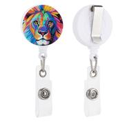 Colorful Lion Retractable Badge Reel - Personalized ID Name Badge Holder with Lanyard Cute Badges Reel Holder Round Nurse Doctor Name Tag Badges Clip for Work