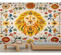 Colorful Lion Wallpaper Flower Mandala Wallpaper Natural Geometric Animals Wall Paper Murals for Walls Plants and Vines Boho Bedrooms Living Room Sofa TV Background Large Painting Poster 100X70cm