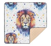 Colorful Lion White Soft Padded Baby Playmat for Floor Water Resistant Tummy Time Mat for Babies Infants Toddlers, 50'' x 50''