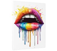 Colorful Lips Canvas Wall Art, Rainbow Dripping Lips Poster, Modern Art Aesthetic Decor for Living Room, Bedroom, Bathroom, Unframed 16x20 Inch