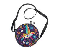 Colorful Little Bird Pattern Round Crossbody Bag Canvas Messenger Purse