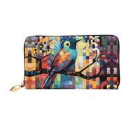 Colorful Little Bird print Wallet for Travel, Leather Wallet with Zipper