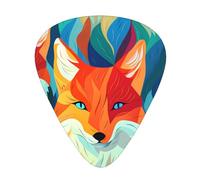 Colorful Little Foxes printed guitar picks, 12-piece set with thin, medium, and thick styles, comes with a storage case
