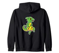 Colorful Lizard Clutching Pizza Zip Hoodie
