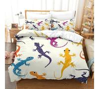 Colorful Lizards Pattern 2 Pieces Polyester Microfibre Junior Cartoon Animal Design Duvet Cover with 2 Pack Pillow Cases, Hidden Zip, Men Women Kids, Autumn Use Skin Friendly Cosy Single（140x200cm）
