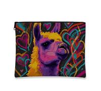 Colorful Llama Cosmetic Bag, Graffitis Heart Art Stylish Travel Makeup Zipper Pouch, Portable Small Canvas Organizer for Women, Holiday Gift Toiletry Skincare Bag, colorful, 7x9 Inch, Llama