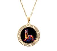 Colorful Llama Shiny Diamond Necklace for Women Personalized Round Pendant Chain Jewel Gift