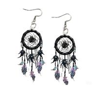 Colorful Long Dangle Earrings, Vintage Feather Earrings With Dream Catcher Design, Handmade Lightweight Dangle Accessory