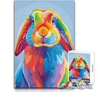 Colorful Lop-Eared Rabbit Portrait 1000 Jigsaw Puzzle Cognitive Development Fun Game Special Thoughtful Celebration Present Size 38x52cm