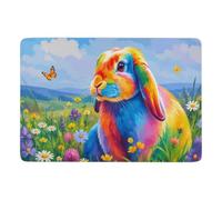 Colorful Lop-Eared Rabbit Portrait Area Rug 150 x 100 cm, Soft Non Slip | Printed area rug for winter interiors, PVC dot non slip backing; for bedside and sofa areas