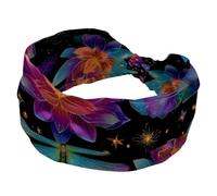 Colorful Lotus Flower Flying Fantasy Dragonflies Vintage Style Stretchy Headbands for Women, Non-Slip Hair Bands Fashion Sports Turban for Yoga Workout Daily Use